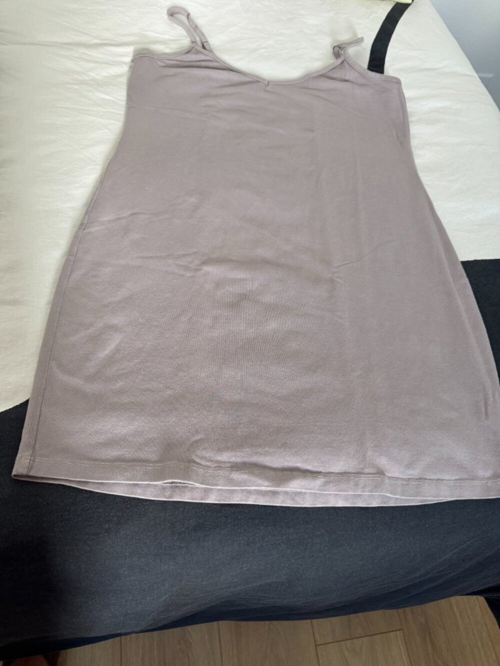 Like NEW Taupe Spaghetti Strap Bodycon Mini Dress Sz L - Picture 3 of 6